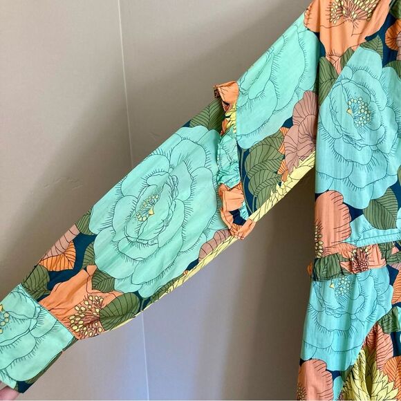 NEW Farm Rio Anthropologie Long Sleeve Floral Midi Dress Beaded Tassel Size XS - Picture 11 of 16
